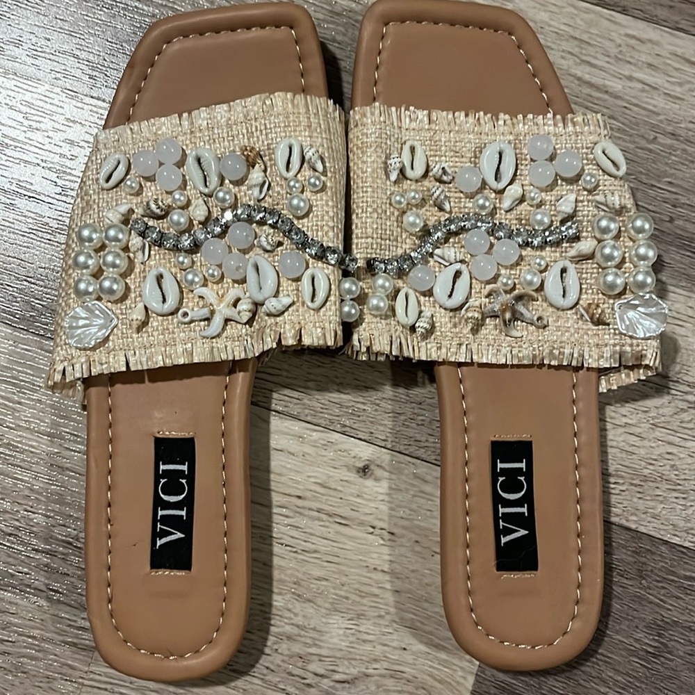Vici Shell and Rhinestone Sandals